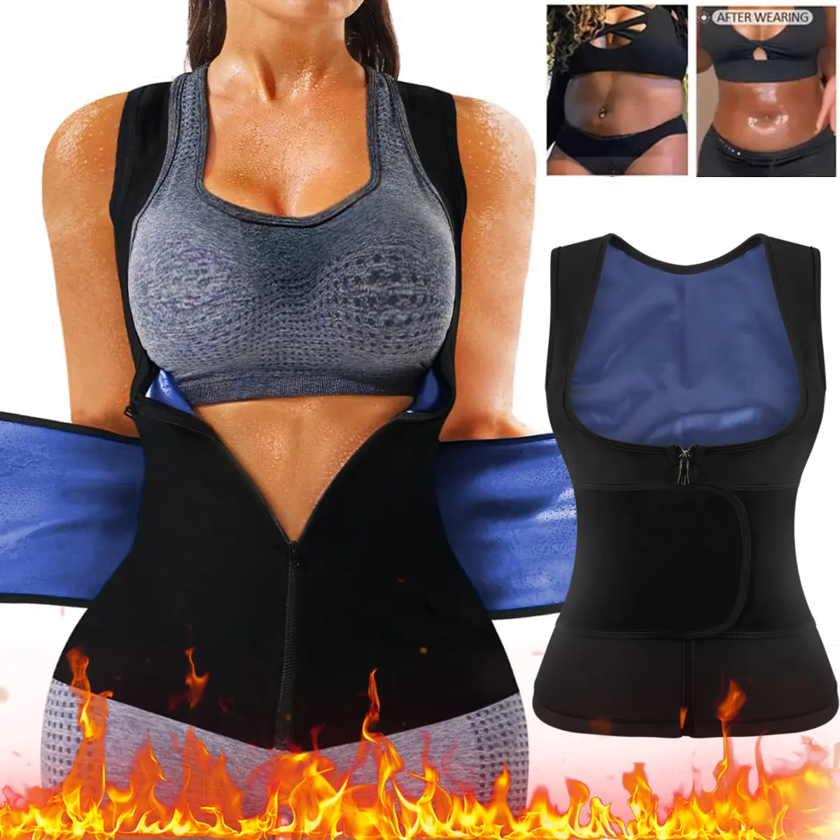 Women's Adjustable Velcro Sauna Tank Top Tummy Control Shapewear Sleeveless Sauna Suit Waist Trainer Vest Shirt for Women Workout Gym Exercise Activewear Gym Clothes Gym Wear Fajas Para Mujer Women Sportswear