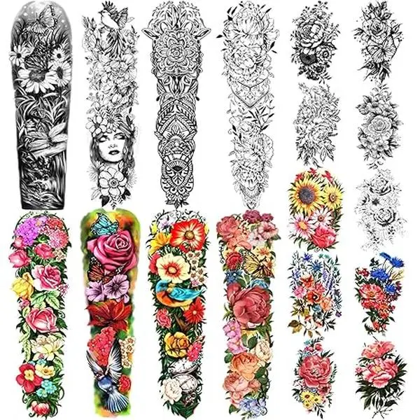 Temporary Tattoo Full Arm 8 Sheets and Half Arm Shoulder Waterproof Fake Tattoos 10 Sheets, Extra Large LastingTattoo Stickers for Girls or Women