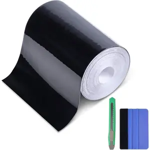 High Gloss Black Vinyl Wrap Tape, 4 Inch x 30ft Self-Adhesive Universal Chrome Black Detailing Tape with Tool, Anti-Scratch Sticker for Door Sill Window Trim Edge Guard Protective