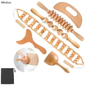 6pcs Wood Therapy Tool Set, Wooden Massage Set, Lymphatic Drainage Tool, Lymphatic Drainage Roller, Body Care, Muscle Relax, Muscle Tension Relief, Home Massage Tools, Self Care Essentials