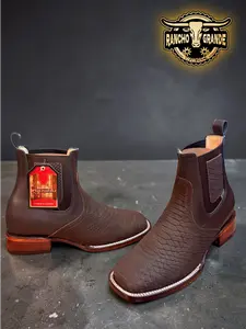Botin Vaquero para Hombre Piel Genuina con Diseno / Men's Western Ankle Boots Genuine Leather with Design