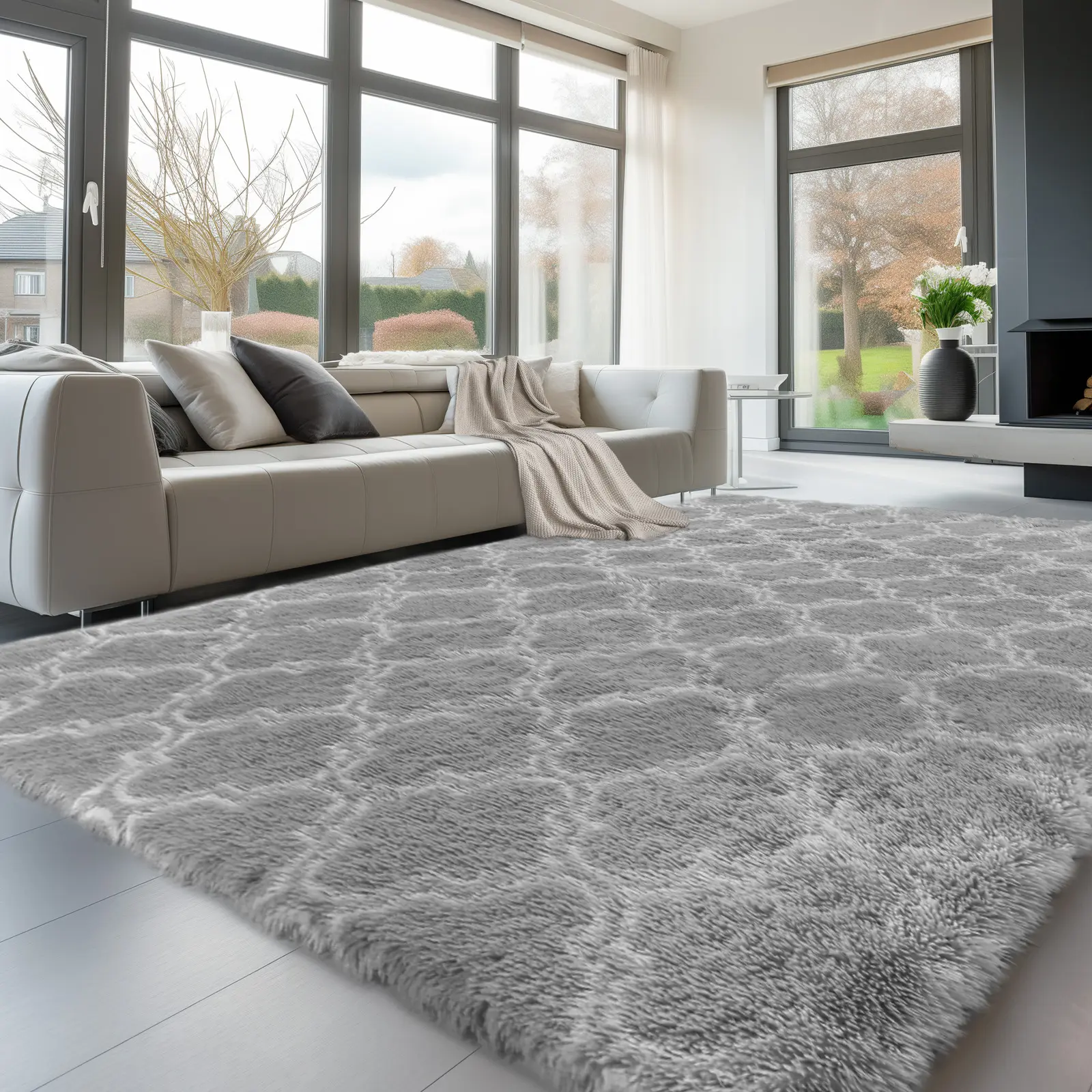 FAMVAL Modern Fluffy Area Rug, Super Soft Thick Plush Rug for Living Room Bedroom Nursery, Non-Slip Pet Friendly Rectangular Carpet summerwins