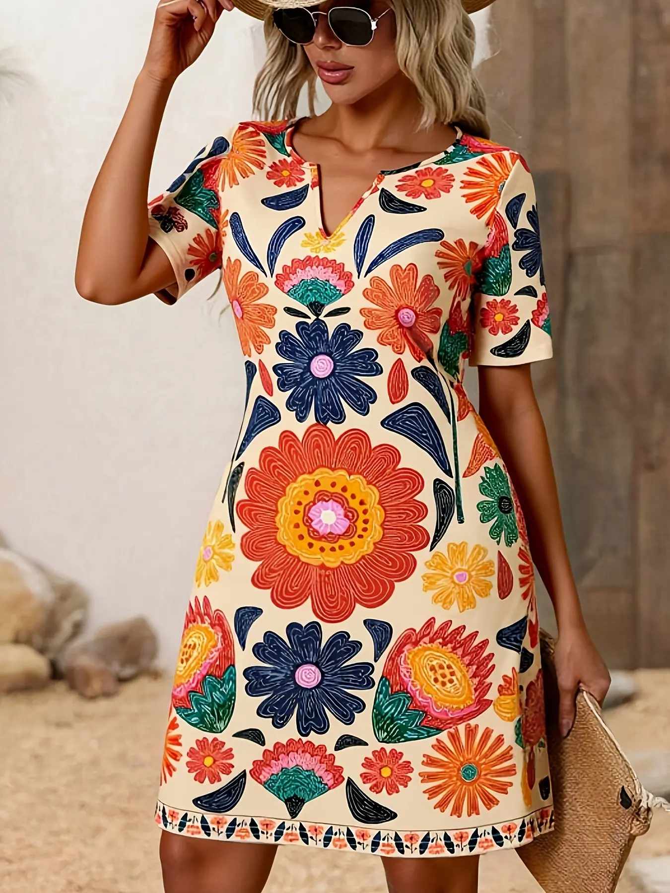 Women's Summer New Print Graphic Mid-Length Fitted Dress, Stylish Casual Fashion, Perfect for Daily Wear & Special Occasions, Short Womenswear