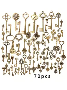70 Piece Vintage Skull Key Pendant Set, Mixed Ancient Style Bronze Keys Pendants, DIY Jewelry Making Wedding Party Gifts Jewelry Decoration, Jewelry Accessory