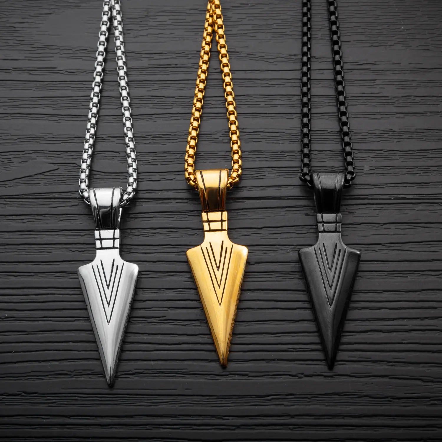 Viking Arrowhead Pendant Stainless Steel Necklaces, Lightweight Hypoallergenic Stainless Steel with 21.6" Bold Box Chain, Durable Masculine Accessory for Guys, Ideal for Nordic Streetwear & Outdoor Use, Summervibes