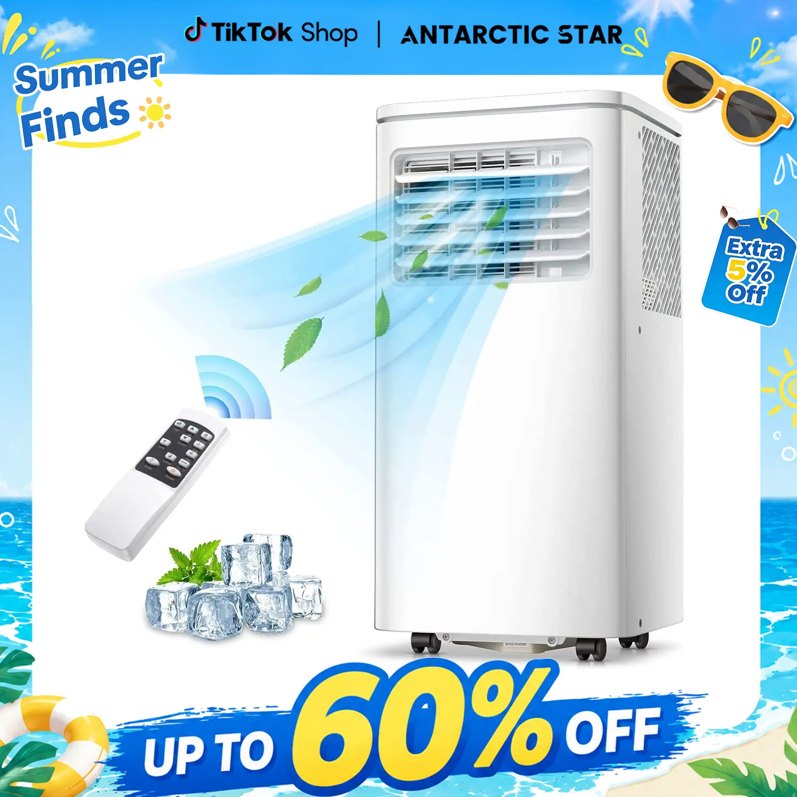 Antarctic Star 8,000/10,000 BTU (ASHRAE) Portable Air Conditioners Cool Up to 200/250 Sq.Ft, 4 Modes Portable AC Unit with Remote Control/LED Display/24Hrs Timer/Installation Kits for Bedroom/Home/Office/Dorms