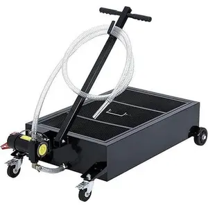 Oil Drain Pan, 20 Gallon Low Profile ， with 180W Electric Pump,  with 8.2 Ft Hose & T Folding Handle, Rolling Oil Drain Cart for Truck, RVs, Buses，Black Auto Repair Trolley Heavy Duty Wagon