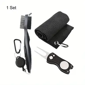 Golf Cleaning Tool Set, 1 Set Golf Towel & Club Groove Cleaner Brush & Foldable Divot Repair Tool, 3 in 1 Golf Cleaning Tool Set, Golf Accessory