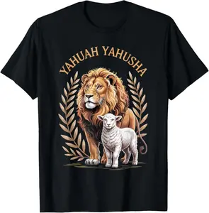 Lion Of Judah And Lamb Yahuah Yahusha T-Shirt - 100% Cotton (added), Soft Comfortable, Trendy Faith-Inspired Style, Machine Washable, Perfect for Daily Wear & Gift for Believers