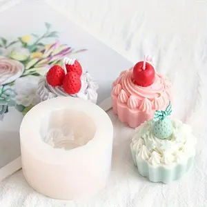 3D Simulation Cake Shaped Silicone Mold, 1 Count Creative Strawberry Cream Cake Shaped Silicone Mold, Diy Cake Candle Making Resin Soap Mold