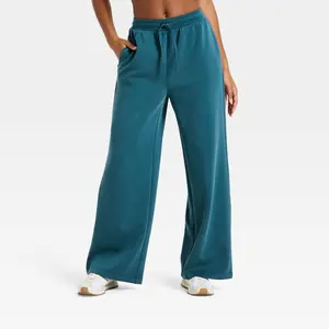 Women's Airy Sleek Ribbed Wide Leg Sweatpants - All In Motion Blue M