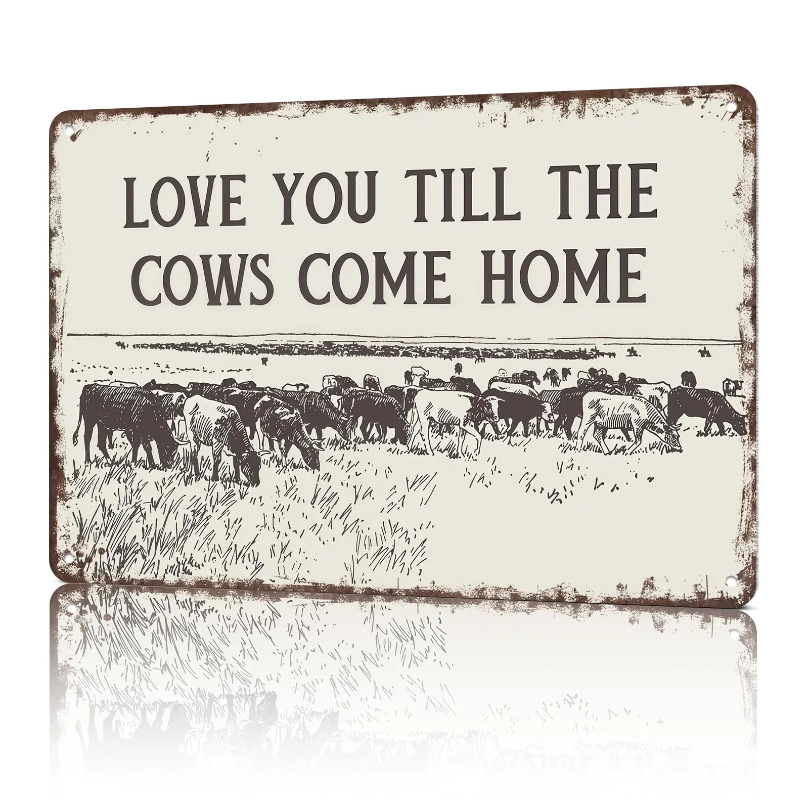Vintage "I Love You Till The Cows Come Home" 8x12in Black-White Western Cowboy Aluminum Rustic Metal Wall Sign, Southwestern Country Animal Decoration, Room Decor, Living Room Decor for Bedroom Home Supplies Plaque, House Decor