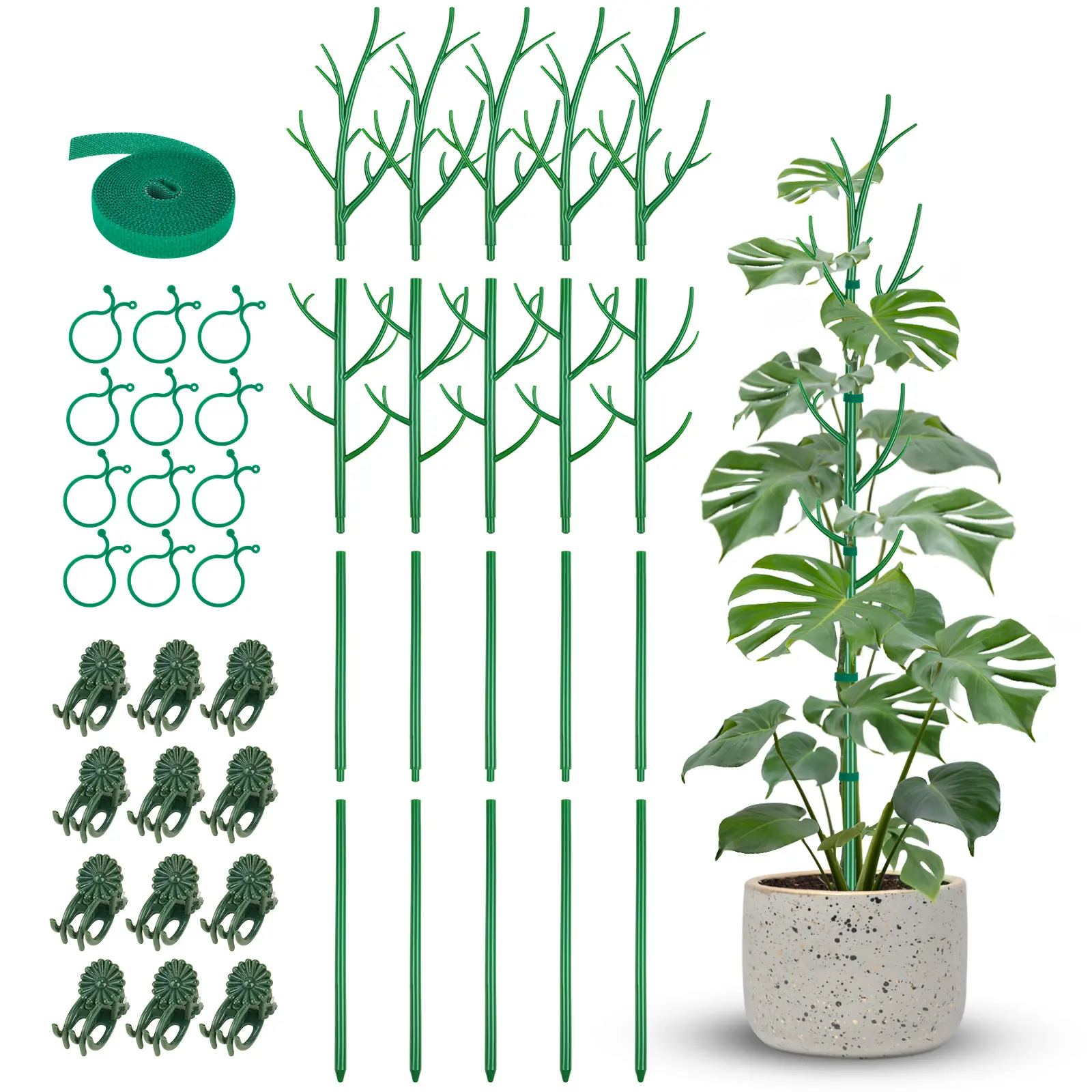 NiHome 50" Plant Stakes (5-Pack), Non-Rotting Plastic Natural Branch Appearance Gardening Supplies for Indoor Climbing Plants to Boost Upright Growth, Plant Stake