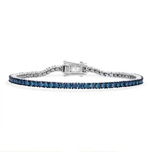 Luxuriant Lab Grown Blue Diamond SI 3.00 Ct Frozen Grace Bracelet in Rhodium Plated Sterling Silver 7.25 In Birthday Christmas Gifts