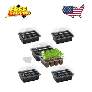 5-Pack Seed Starter Tray Seedling Kits,Plant Starter Kit  (12 Cells per Tray,Black)