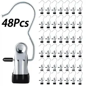 36-48-64Pcs Hooks For Hanging Heavy Objects, And Hangers - Space Saving Pants Clothes Pins, Hangers, Laundry Clips With Hooks, Household Multipurpose Storage Hangers, Metal Stainless Steel Wardrobe Clips, Portable Storage Clips, Household Goods