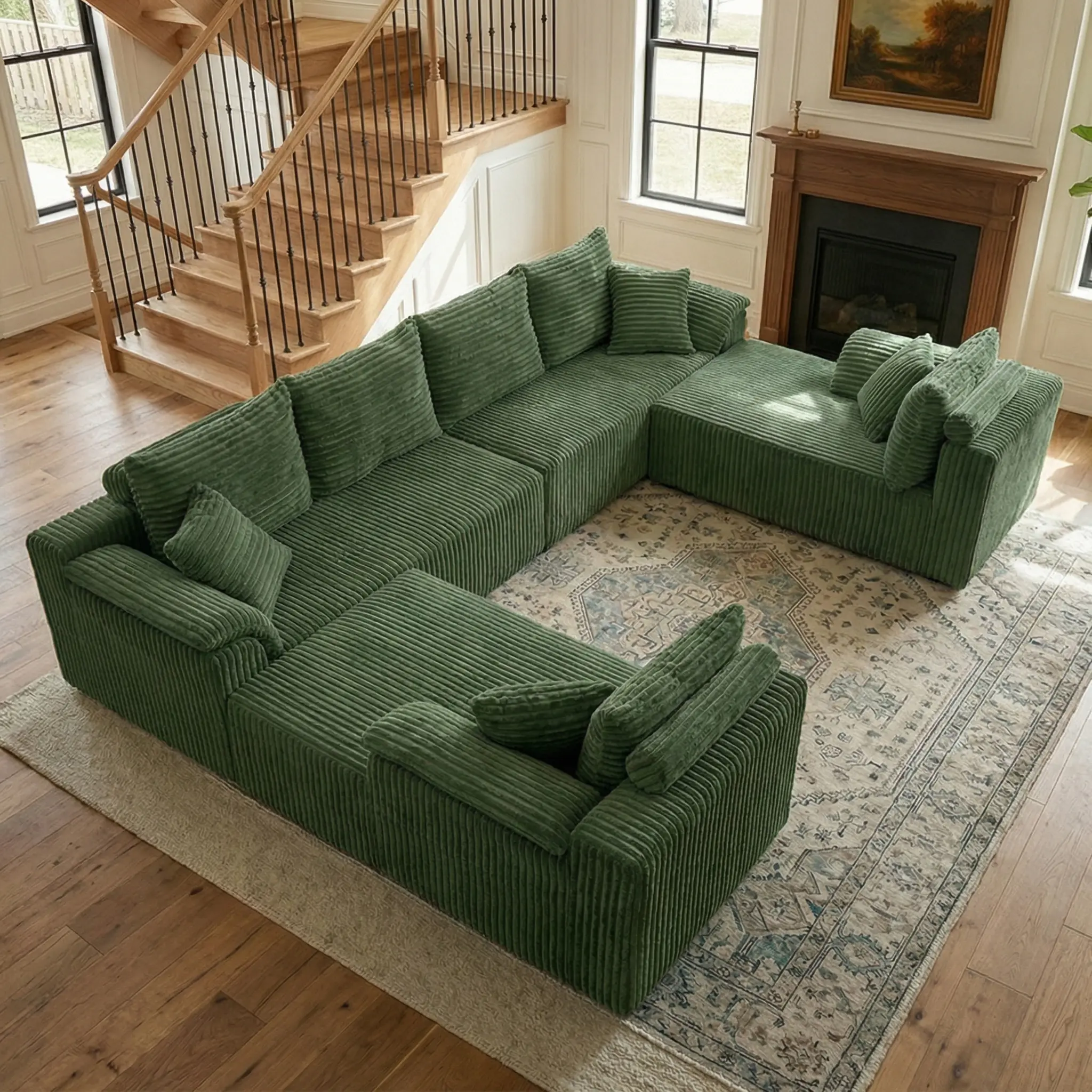 QIMENG 137-in Oversized U-Shaped Boneless Sectional Couch - 8-Seater 4-in-1 Configurable Furniture with Armrest Covers, Chaise Lounges, Deep-Seat Corner Cushions, Corduroy Memory Foam Fill (Dark Gray) for Living Room Couches, Couch For Living Room, Living