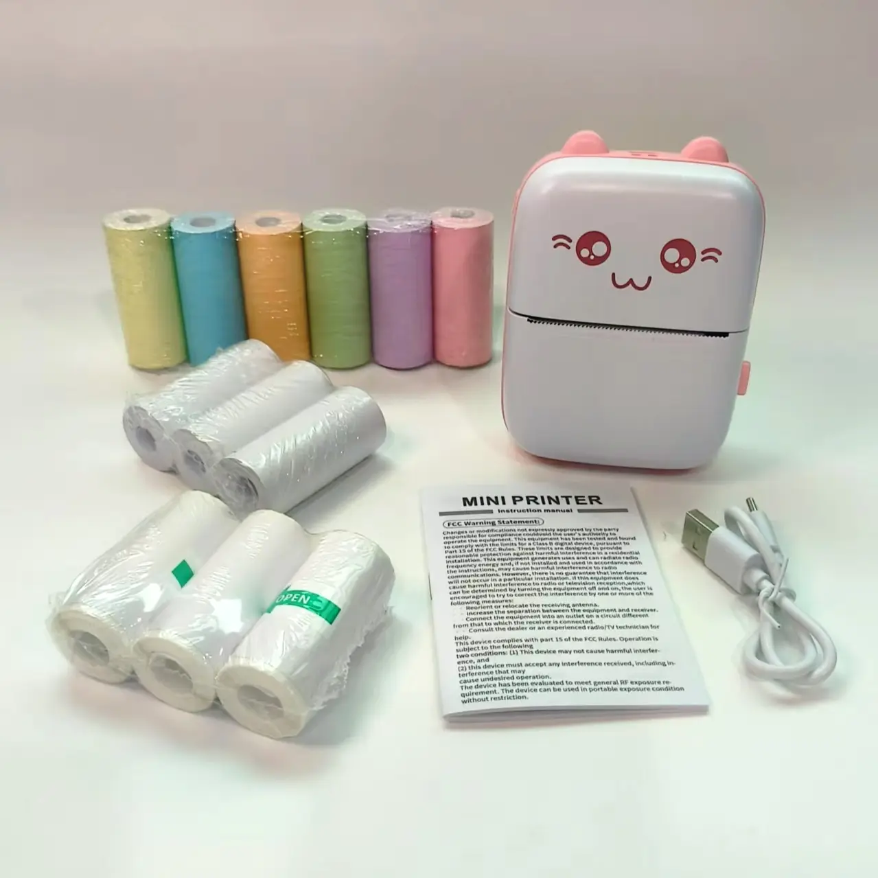 Portable Mini Instant Photo Printer Set, Inkless Mobile Printer, Supports Printing Photos & Labels, Eco-Friendly Inkless Technology, Compatible with Continuous Paper/label Roll