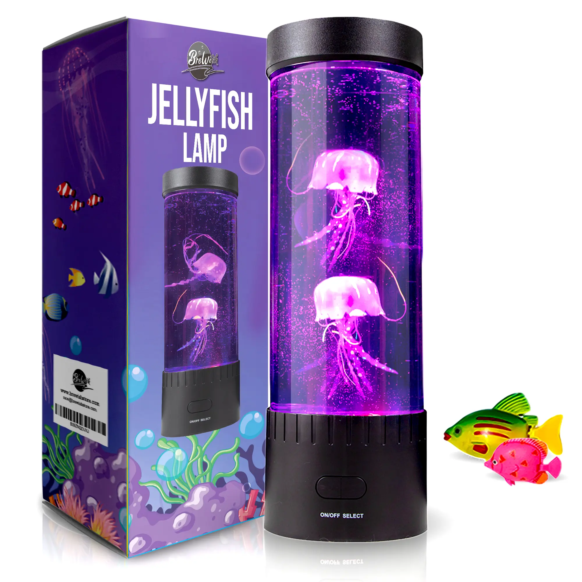 Brewish Jellyfish Lamp,16 Color Changing Mood Lamps, Aquarium Night Light for Kids & Adults, Artificial Fish Tank with Moving Fish, Sensory Room LED Lights for Autism, ADHD,Excellent Gift