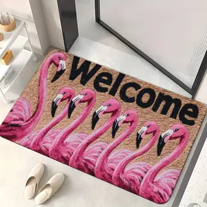 1pc Pink Flamingo Welcome Mat - Non-Slip Absorbent Flamingo with Rubber Backing, Cute Flamingo Design Suitable for Entrance, Bathroom, Yoga Studio, Room - Machine-Made Pink Flamingo