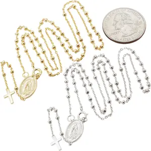 925 Sterling Silver 14k Gold Vermeil 2mm Rosary Necklace 18”-20”+3”