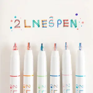 Dual-tip Colorful Marker Pen, Dual Tip Markers, 6 Counts/set Vibrant Double-line Stereo Effect Marker Pen, Perfect for Art, Office & School Projects