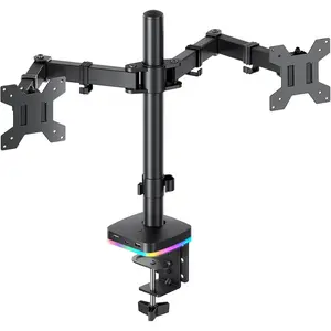 RGB Dual  Desk Mount,  Stand with 3 USB Ports,  and USB Data Transfer Function, Adjustable Arms for 13"-27" Monitors up to 17.6lbs, VESA 75x75mm 100x100mm,  Design