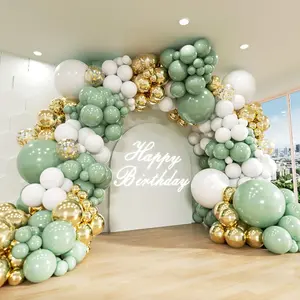 Sage Green White Gold Balloon Arch Kit, 138pcs Latex Balloons Different Sizes Party Balloon Garland Kit for Baby Shower, Wedding, Engagements, Birthday, Anniversary Decorations