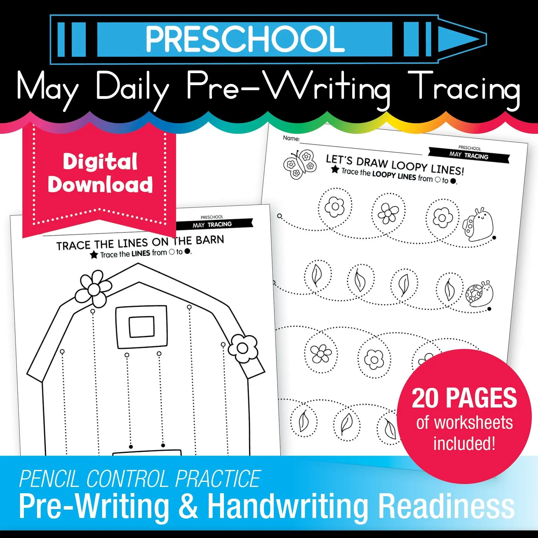 Printable Preschool May Daily Pre-Writing Tracing