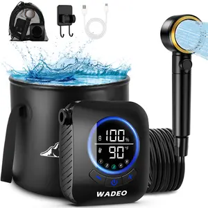 2026 Upgraded Portable Shower for Camping, 8000mAh Rechargeable Camping Shower Pump with 5 Gal Foldable Bucket, 5 Pressure Modes, IPX8 Waterproof, Outdoor Shower for Hiking, Travel, Car, Pet, Beach