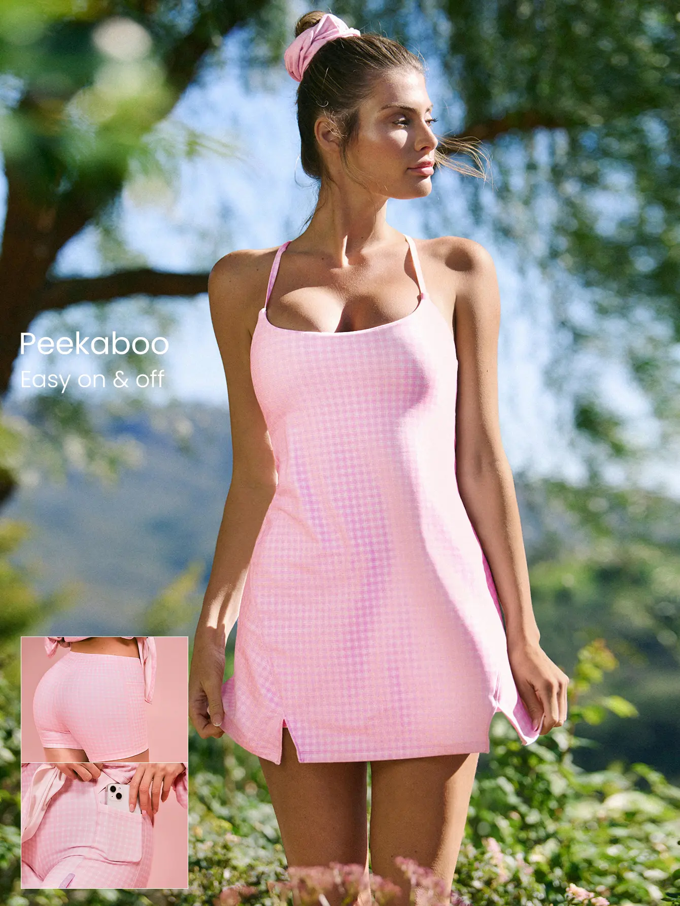 GLOWMODE FeatherFit Pink Gingham Collection with Dress/ Bra/ Shorts/ Skirts