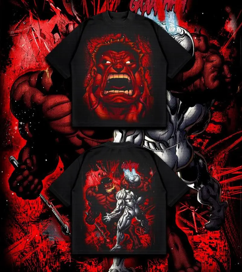General Red HHulk - MCUU verse Edition Double Printed Oversize Lightweight TV series Vintage Graphic Design Top Cotton Comic Superheroes Streetwear T-Shirt Clothes Menswear Womenswear.