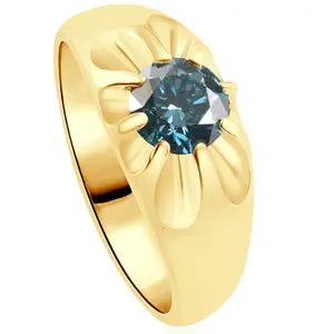 2Ct Blue Diamond Men's Belcher Solitaire Ring Gold High Polished Lab Grown