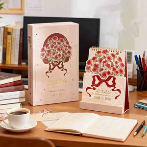 Rose 3D Desktop Calendar 2026 New Design, Romantic Wooden Wall Clock, Creative Gift for Women, Monthly Planner Decorative Piece