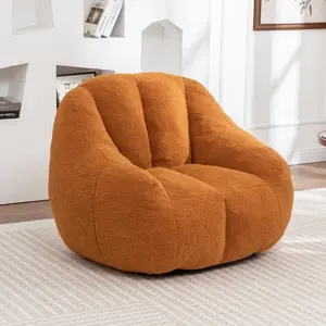 Adult Bean Bag Couch with Armrests, Memory Foam and Chenille Fluffy Sofa Design, Teddy Reading Chair with Ottoman for Living Room, Bedroom (Yellow)