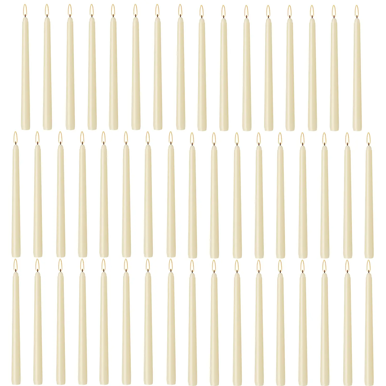 Ivory Taper Candles, Set of 50 Unscented and Smokeless 10 Inch Taper Candles Long Burning, Paraffin Wax with Cotton Wicks for Burning Approxinately 7-8 Hours Time