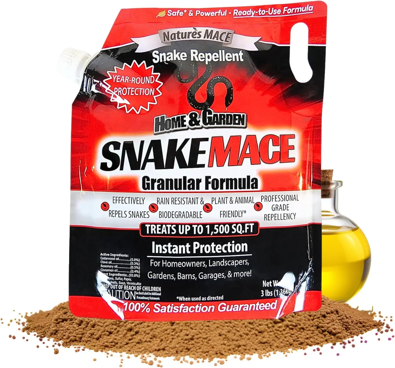 48 oz Outdoor Snake Repellent Granules for Yards & Gardens, Long-Lasting Plant-Friendly Formula, Helps Deter Snakes, Lizards & Geckos Around Homes, Barns and Flower Beds