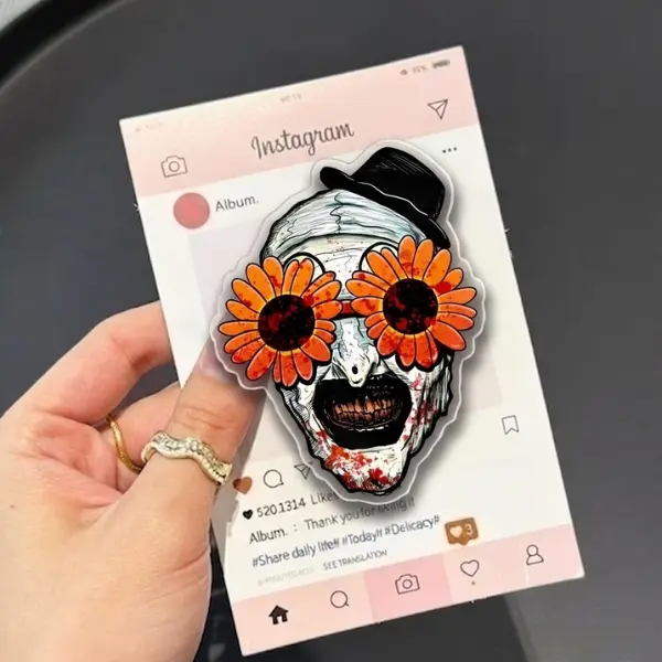 Terrified Clown with MagSafe Phone Grip, Horror Aesthetic Magnetic Phone Holder, Kawaii Scary Fan Gift , Kindle Accessories sticky Baby mount Library Card Flower-Shaped Multi-Functional Stand Universal Car Double-Sided Octo Adjustable Portable