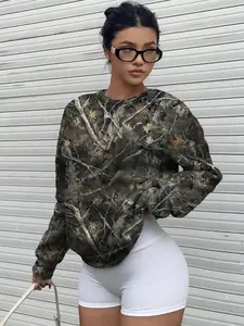 Unisex's Plants Print Drop Shoulder French Sweatshirt, Casual Long Sleeve Pullover Tops for Fall & Winter, Unisex's Clothes for Daily Wear