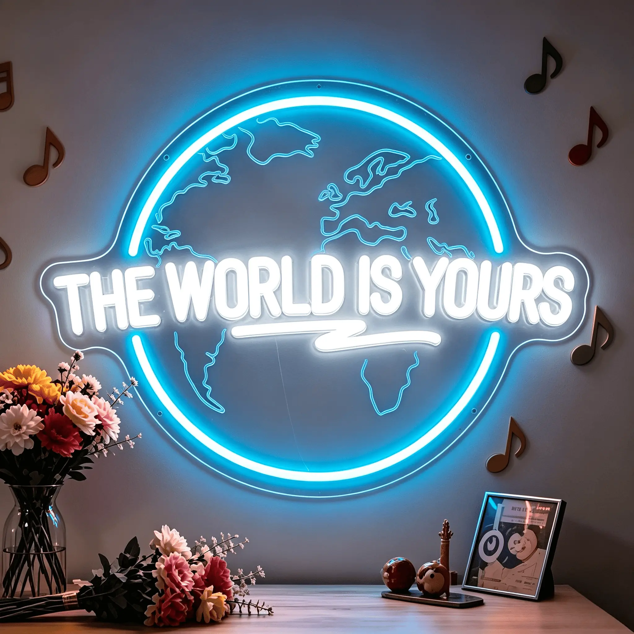 World is your neon sign, carved planet world is your LED neon sign, neon sign, bedroom light sign, wall decoration man cave game room