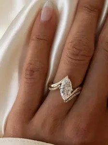 Effinny Tarnish-resistant 925 Sterling Silver 3.0ct Marquise Cut 14K Gold Plated Twist Wrap Wedding Ring Set with Matching Criss-Cross Open Band, 5A CZ Pavé Accents Women's Promise Ring for Daily, Wedding, Party