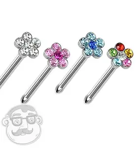 20G Flower Gem Stainless Steel Nose Stud