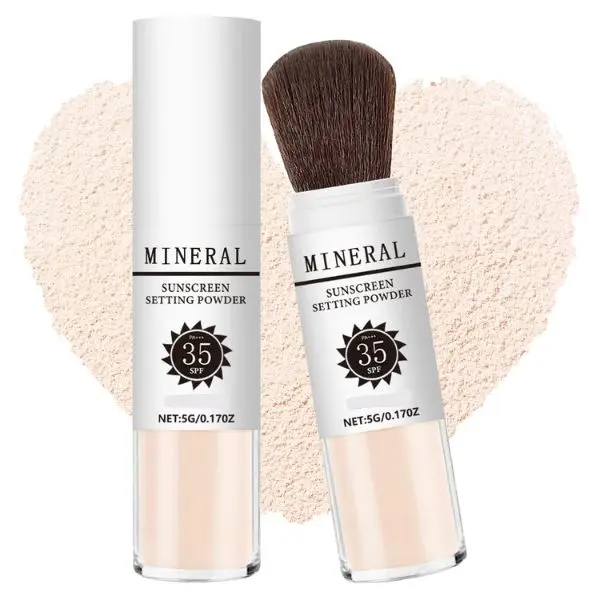 SPF 35 Mineral Sunscreen Setting Powder for Face & Scalp, Translucent Loose Powder with Brush, Oil Control Matte Finish, Lightweight Breathable Sun Protection, Makeup Setting Powder for All Skin Types