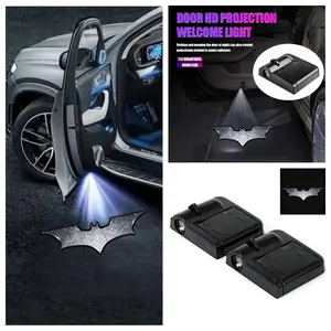 2PCS Batman Series Silver & Gray Logo Car Door Projector Lights, All-in-One Welcome Ambient Light, No-Drill Stick-On Easy Install, Universal Fit for Most Vehicles, Car Styling Decoration Upgrade