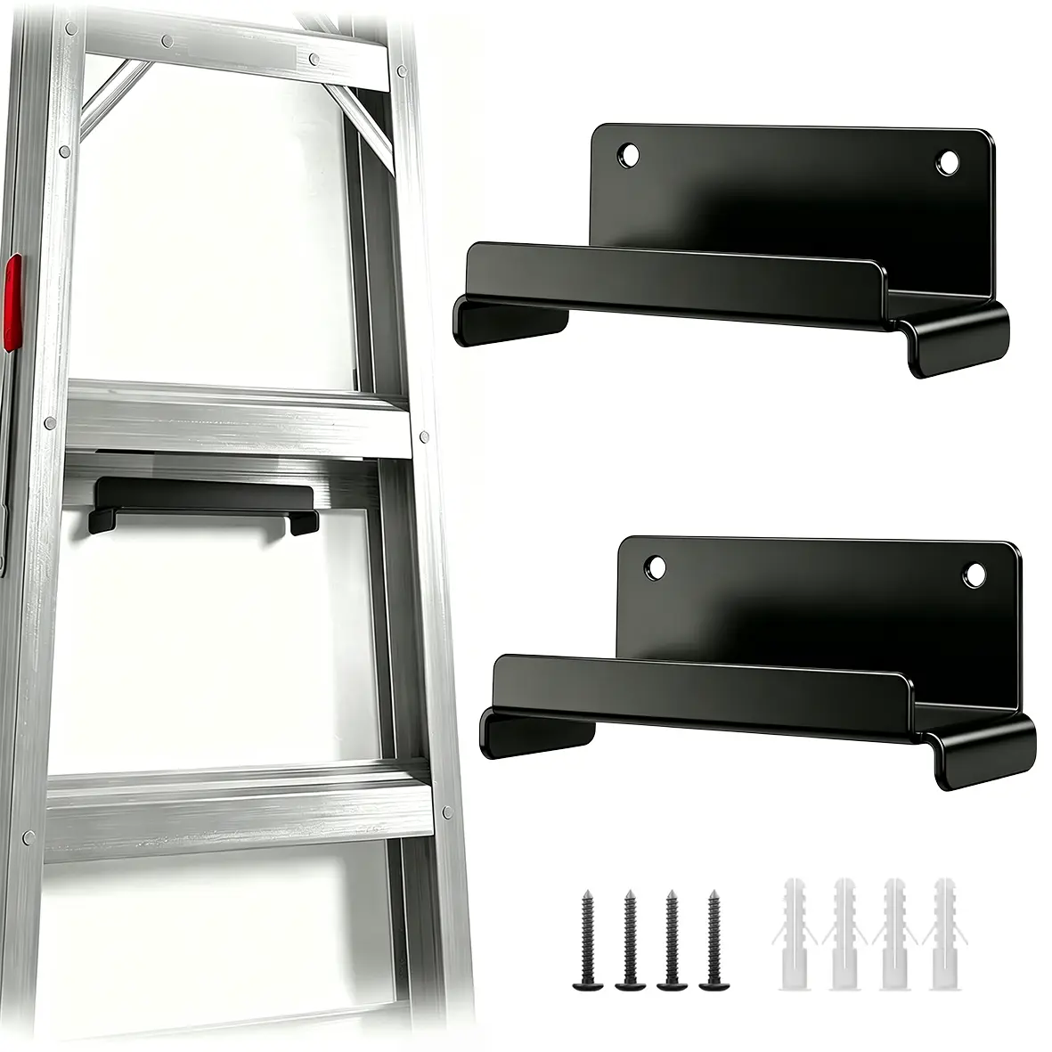 2pcs Metal Wall Mount Steel Ladder Hooks - Sturdy Heavy-Duty, Supportive Surface, Efficient Organization for Bulky Items, Fits Folding/Step/Extension Ladders, Folding Chairs