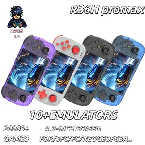 R36H Promax retro handheld game console runs on a Linux operating system, has a built-in 3000mAh battery, 64GB/128GB of memory, over 20,000 classic games, more than 10 built-in emulator games, and supports WiFi connectivity. Install games.