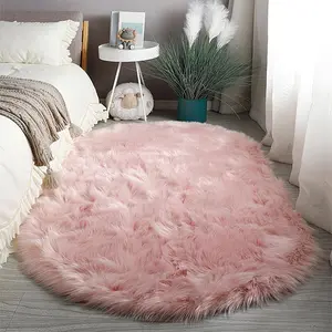 Casual Solid Color Wrinkle Resistant Plush, 1 Count Faux Fur Non-Slip Creative Oval Soft Fluffy Area Rug For Living Room, Indoor Bedroom Decor Fluffy Modern Rug
