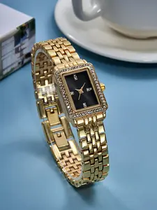 Women's Elegant Rhinestone Decorated Rectangle Dial Quartz Watch, Exquisite Trendy Wristwatch, Fashionable Analog Watch for Women As Gift with Box, Modern Fashionable Wristwatch