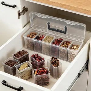 7 PCS Storage Box Set, clear plastic containers for spices, grains, and snacks, easy-access design for kitchen organization, perfect for home cooking, meal prep, and countertop storage, Transparent