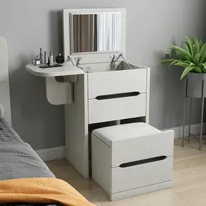 Homary Nordic folding white mini dressing table with stool and mirror